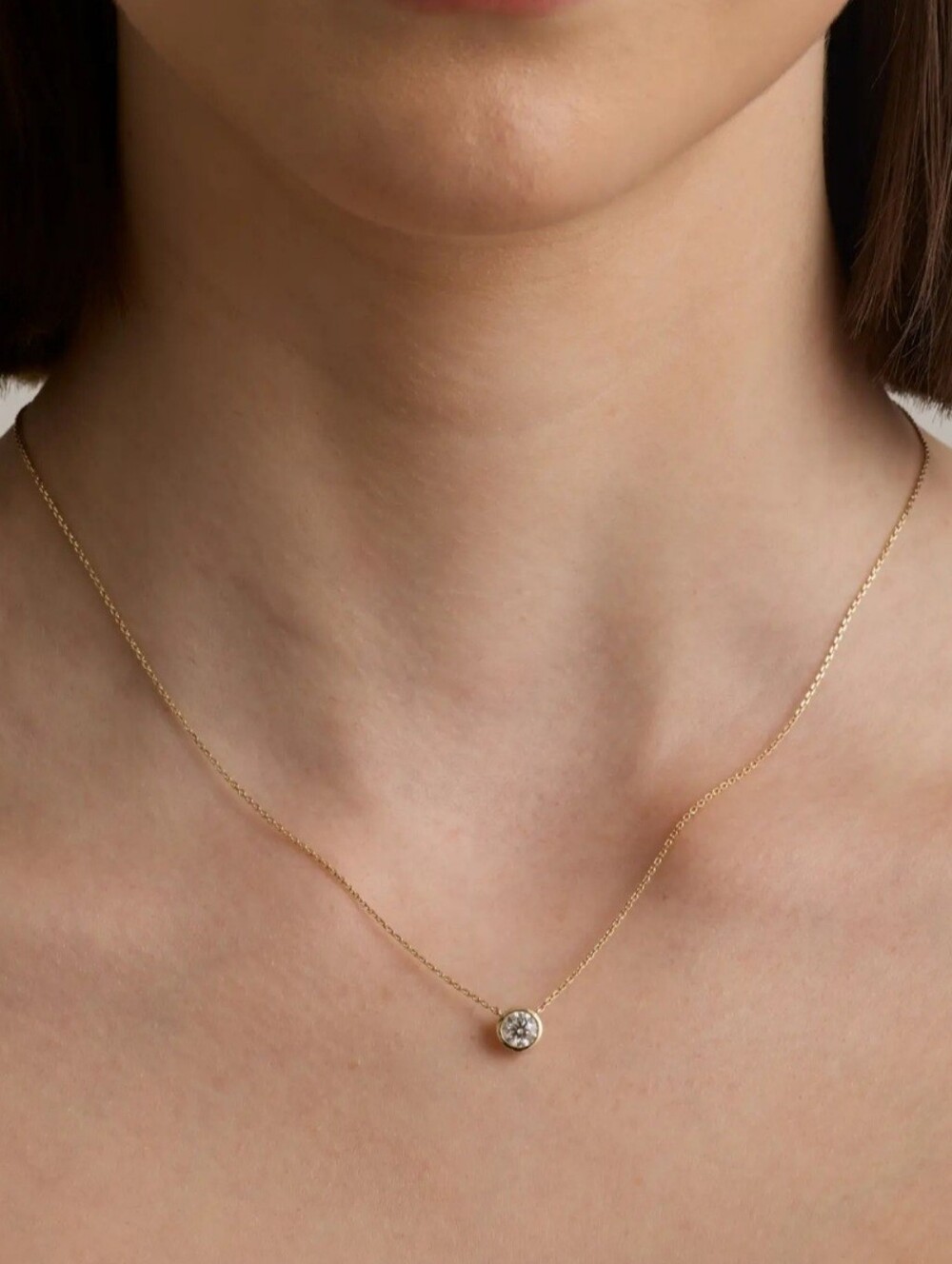 14k Gold Solitaire Lab Grown Diamond Necklace - Picture 3 of 10